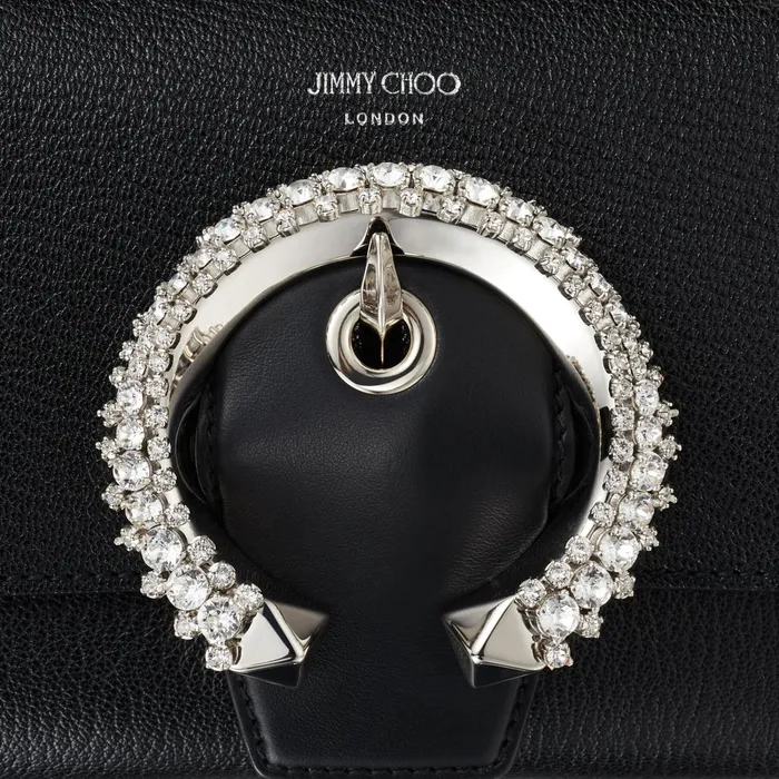 Madeline Top Handle S Black Goat Calf Leather Top Handle Bag With Crystal Buckle Black Women JIMMY CHOO Top Handle Bags