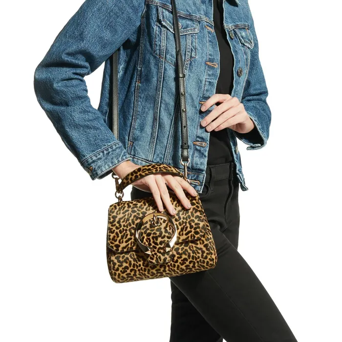 Madeline Top HandleS Natural Mix Leopard Print Pony Top Handle Bag With Metal Buckle Natural Mix Women JIMMY CHOO Top Handle Bags