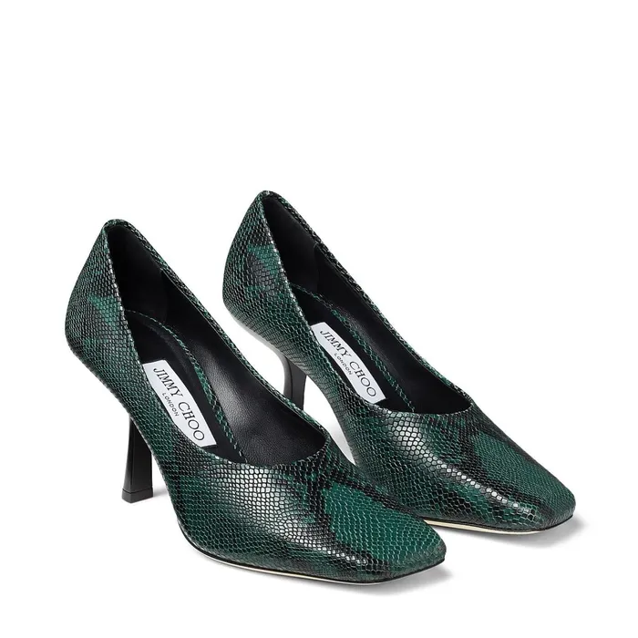 Marcela 85 Dark Moss Snake Printed Leather Scoop Heel Pumps Dark Moss Women JIMMY CHOO Pumps