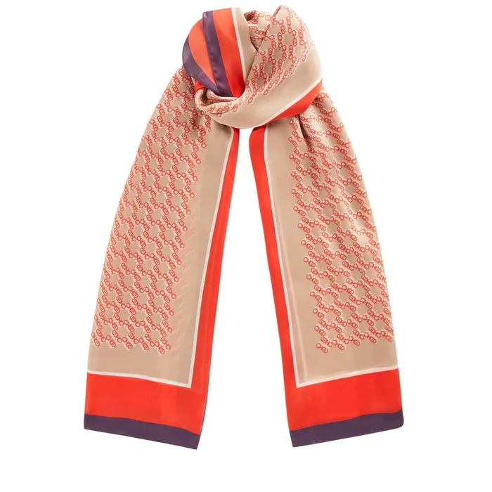 Meli Rectangular Silk Stole In Nude With All Over Choo Logo S535 Nude Women JIMMY CHOO Scarves and Hats