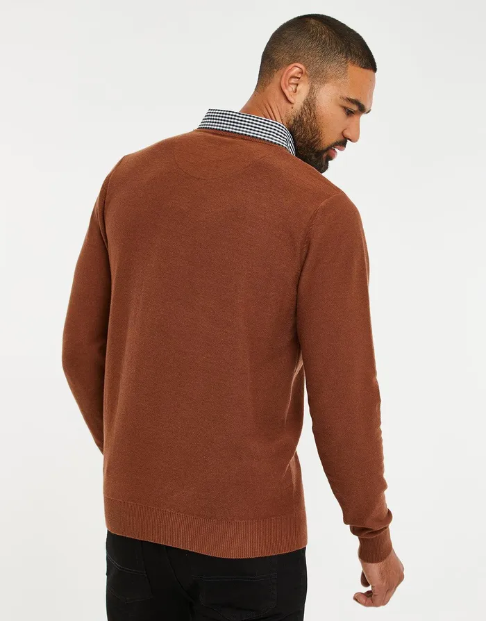 Men Auburn Mock Shirt Knitted Jumper Auburn Threadbare Knitwear Men Auburn Mock Shirt Knitted Jumper Auburn Threadbare Knitwear