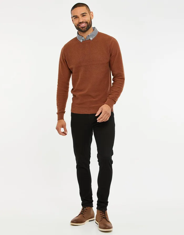 Men Auburn Mock Shirt Knitted Jumper Auburn Threadbare Knitwear Men Auburn Mock Shirt Knitted Jumper Auburn Threadbare Knitwear