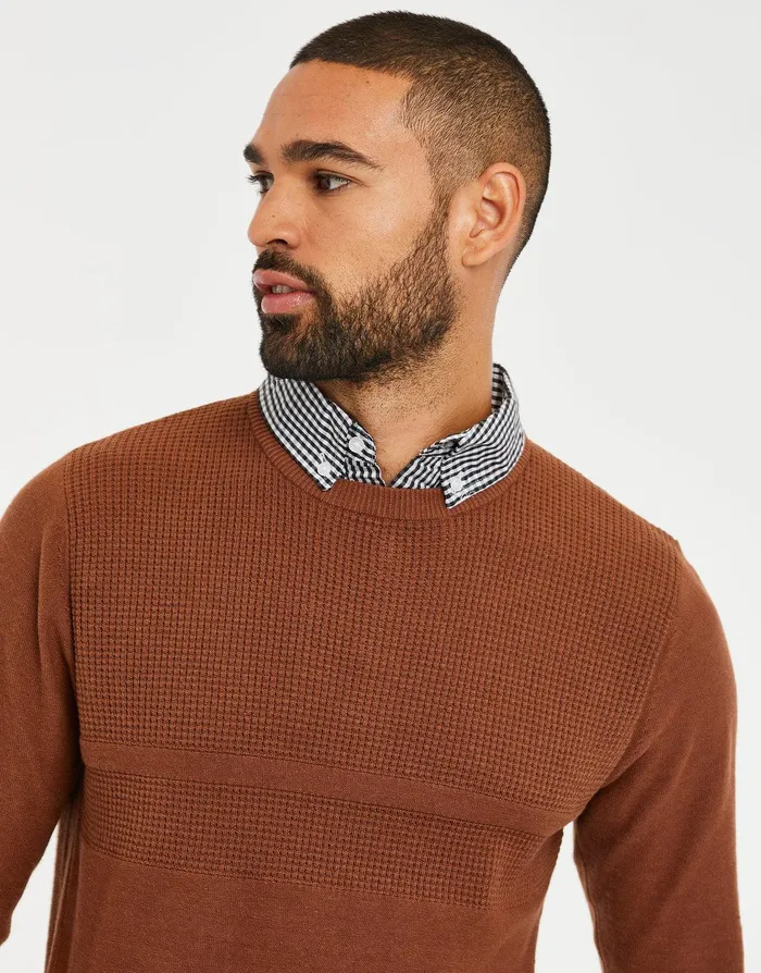 Men Auburn Mock Shirt Knitted Jumper Auburn Threadbare Knitwear Men Auburn Mock Shirt Knitted Jumper Auburn Threadbare Knitwear