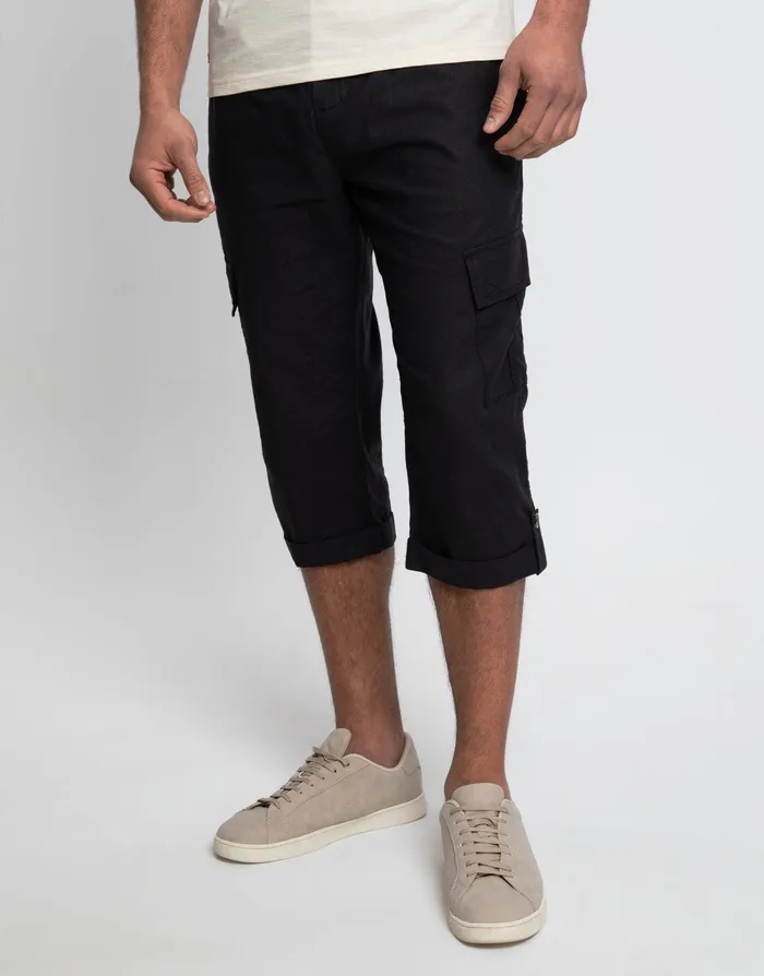 Men Black 34 Length Linen Blend Cargo Trousers Black Threadbare Trousers and Cargos Men Black 34 Length Linen Blend Cargo Trousers Black Threadbare Trousers and Cargos