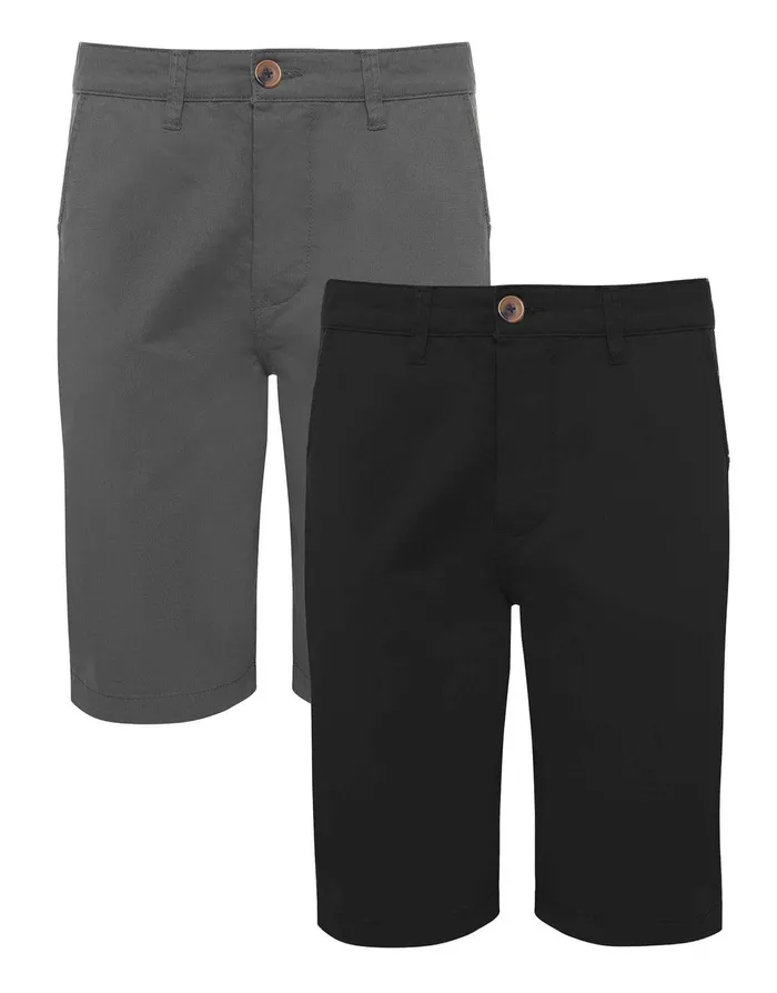 Men Black and Slate Chino Shorts 2 Pack Black and Slate Threadbare Shorts