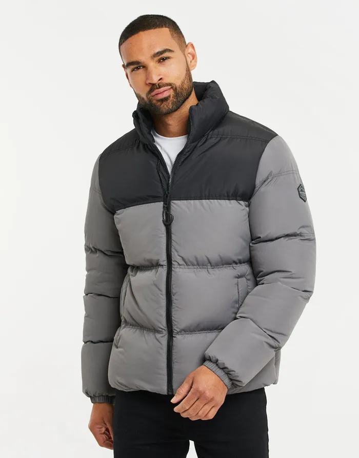 Men Black and Slate Colourblock Puffer Jacket Black and Slate Threadbare Jacket and Coats Men Black and Slate Colourblock Puffer Jacket Black and Slate Threadbare Jacket and Coats