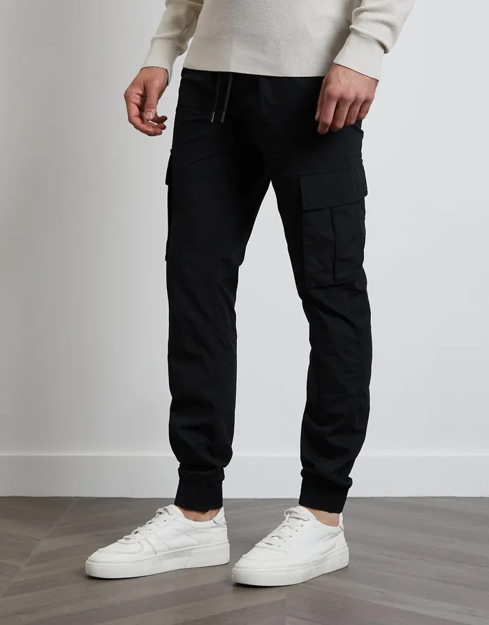 Men Black Cargo Trousers Black Threadbare Trousers and Cargos