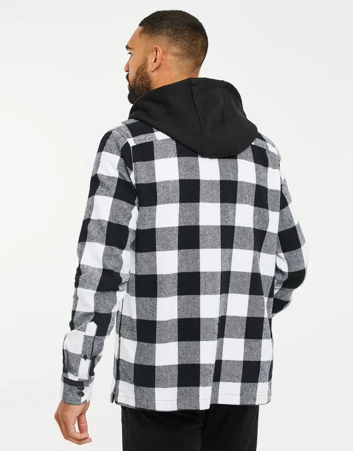 Men Black Check Hooded Long Sleeve Shirt Black Threadbare Shirts Men Black Check Hooded Long Sleeve Shirt Black Threadbare Shirts