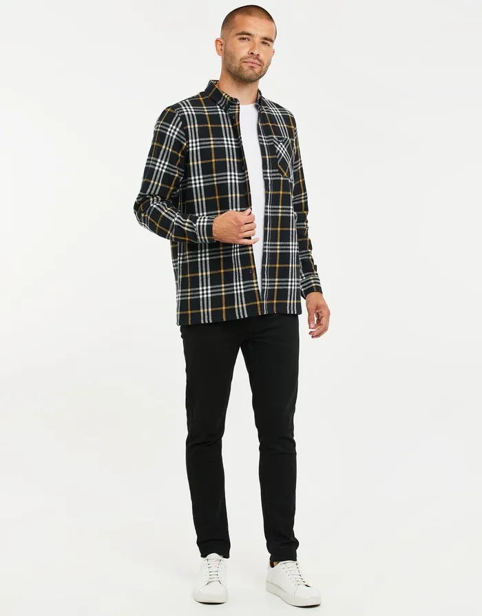 Men Black Check Long Sleeve Shirt Black Threadbare Shirts Men Black Check Long Sleeve Shirt Black Threadbare Shirts