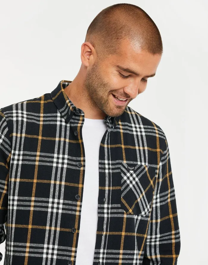 Men Black Check Long Sleeve Shirt Black Threadbare Shirts Men Black Check Long Sleeve Shirt Black Threadbare Shirts