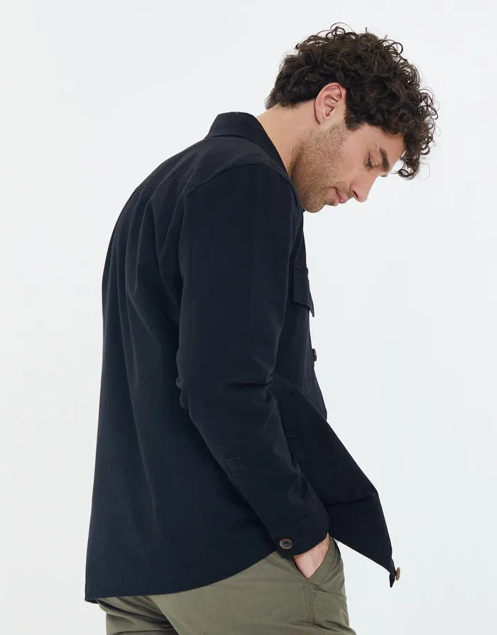 Men Black Cotton Shacket Black Threadbare Jacket and Coats Men Black Cotton Shacket Black Threadbare Jacket and Coats