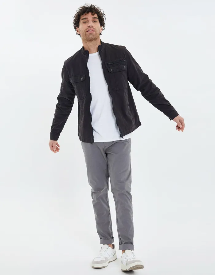 Men Black Funnel Neck Utility Shacket Black Threadbare Jacket and Coats Men Black Funnel Neck Utility Shacket Black Threadbare Jacket and Coats