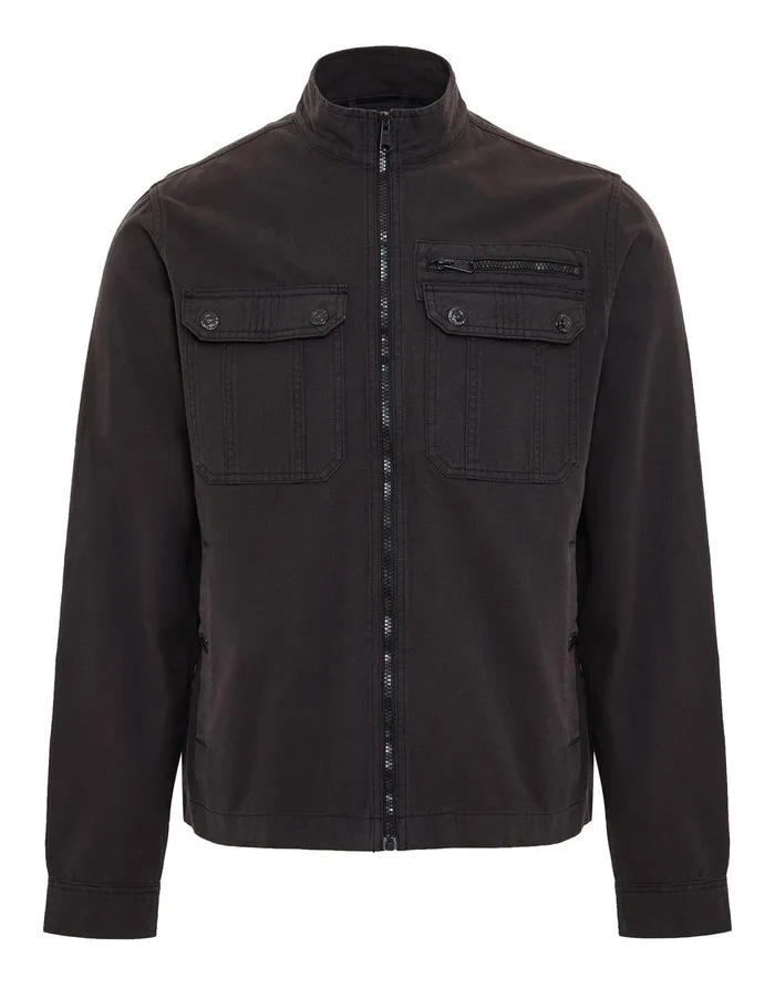 Men Black Funnel Neck Utility Shacket Black Threadbare Jacket and Coats Men Black Funnel Neck Utility Shacket Black Threadbare Jacket and Coats
