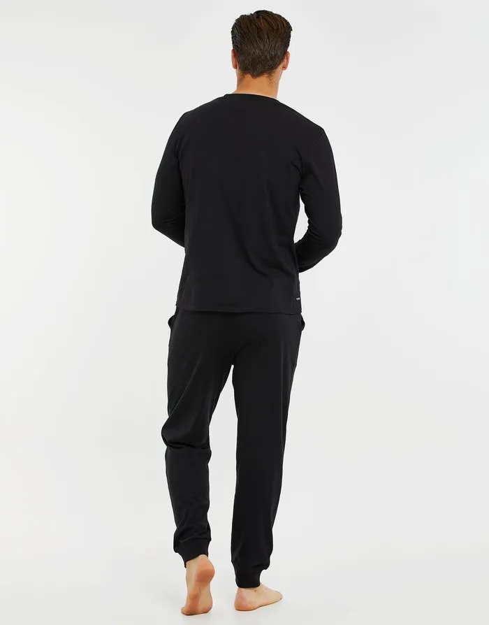 Men Black Long Pyjamas 2Piece Set Black Threadbare Loungewear Men Black Long Pyjamas 2Piece Set Black Threadbare Loungewear