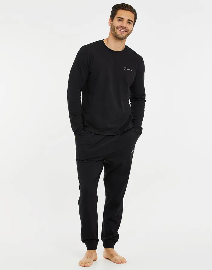 Men Black Long Pyjamas 2Piece Set Black Threadbare Loungewear Men Black Long Pyjamas 2Piece Set Black Threadbare Loungewear
