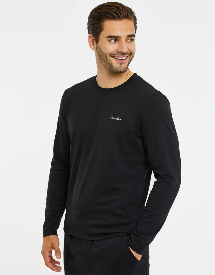 Men Black Long Pyjamas 2Piece Set Black Threadbare Loungewear Men Black Long Pyjamas 2Piece Set Black Threadbare Loungewear