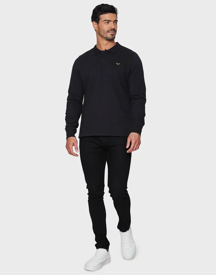 Men Black Long Sleeve Fleece Polo Shirt Black Threadbare Polo Shirts Men Black Long Sleeve Fleece Polo Shirt Black Threadbare Polo Shirts