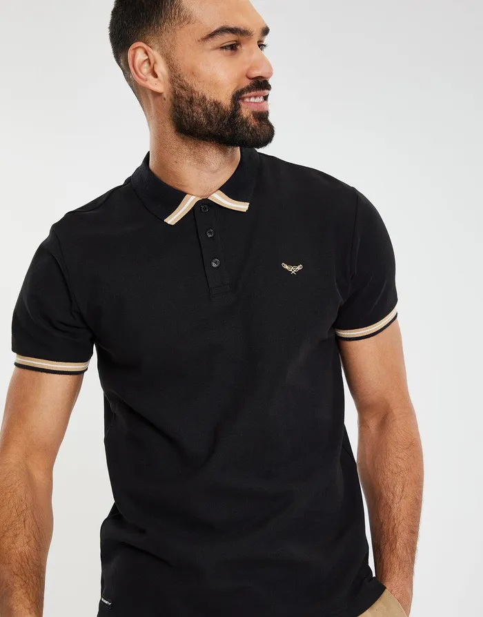 Men Black Rib Collar Classic Polo Shirt Black Threadbare Polo Shirts Men Black Rib Collar Classic Polo Shirt Black Threadbare Polo Shirts