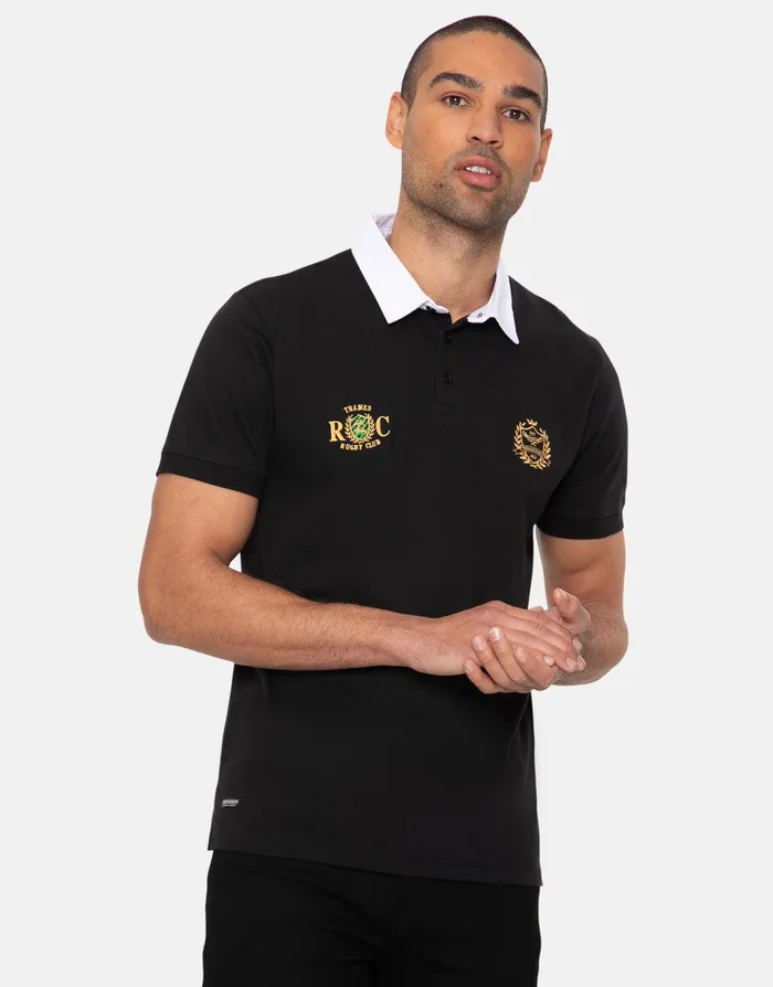 Men Black Short Sleeve Rugby Shirt Black Threadbare Rugby Shirts