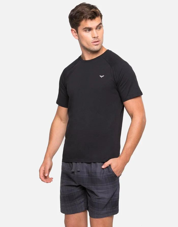 Men Black TShirt and Charcoal Check Shorts Pyjamas 2Piece Set Black Threadbare Loungewear Men Black TShirt and Charcoal Check Shorts Pyjamas 2Piece Set Black Threadbare Loungewear