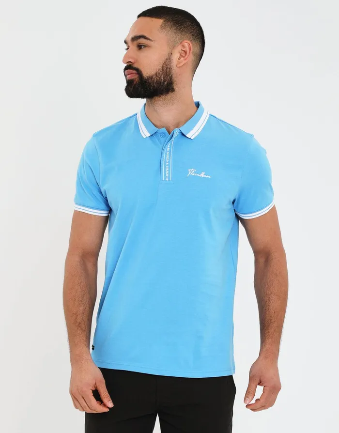 Men Blue Branded Rib Collar Polo Shirt Blue Threadbare Polo Shirts