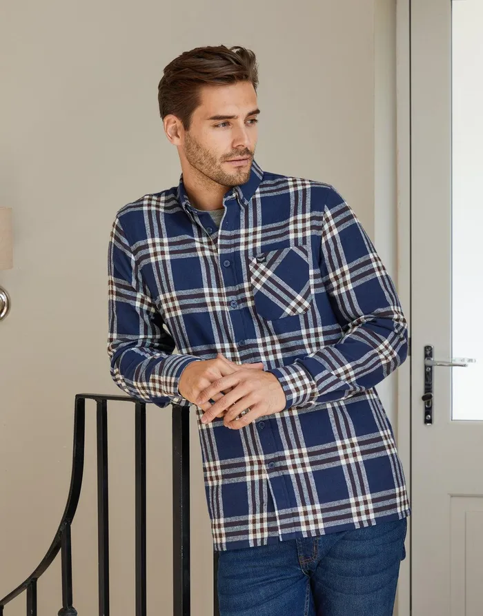 Men Blue Check Long Sleeve Shirt Blue Threadbare Shirts