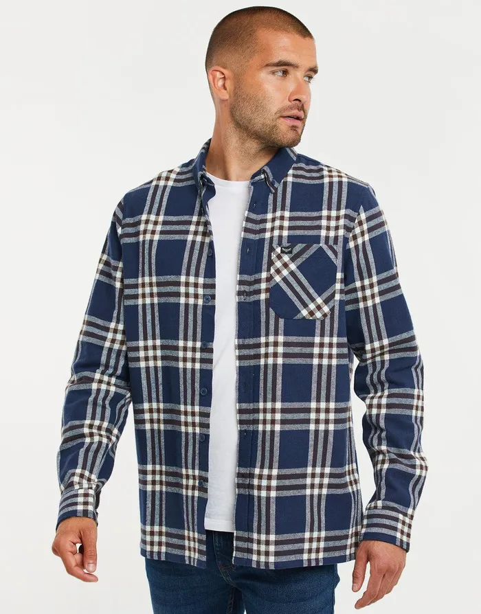 Men Blue Check Long Sleeve Shirt Blue Threadbare Shirts Men Blue Check Long Sleeve Shirt Blue Threadbare Shirts