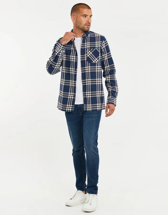 Men Blue Check Long Sleeve Shirt Blue Threadbare Shirts Men Blue Check Long Sleeve Shirt Blue Threadbare Shirts