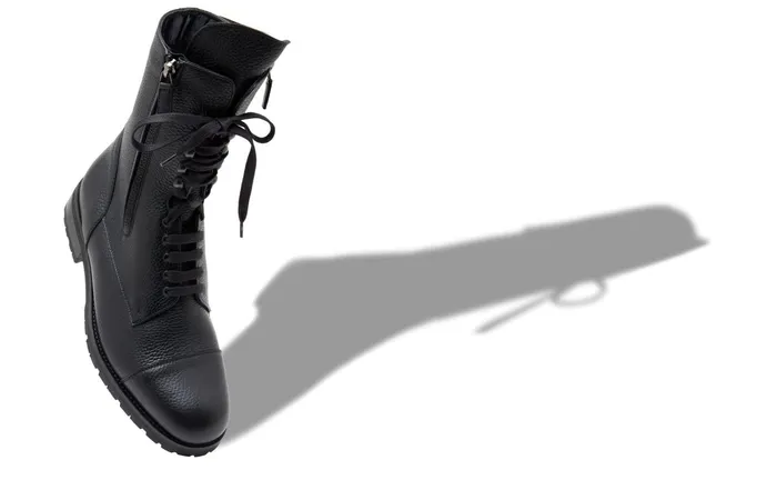 Men Boots Manolo Blahnik CAMPCHO SHEARLING Black Calf Leather Military Boots Men Boots Manolo Blahnik CAMPCHO SHEARLING Black Calf Leather Military Boots