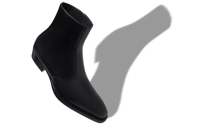 Men Boots Manolo Blahnik SLOANE Black Calf Leather Square Toe Boots