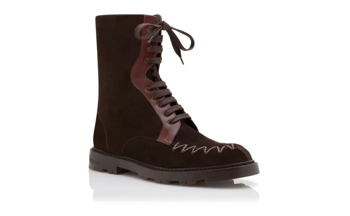 Men Boots Manolo Blahnik TOLSTAJA Dark Brown Suede Lace Up Boots