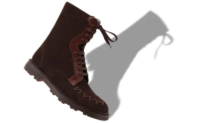 Men Boots Manolo Blahnik TOLSTAJA Dark Brown Suede Lace Up Boots Men Boots Manolo Blahnik TOLSTAJA Dark Brown Suede Lace Up Boots