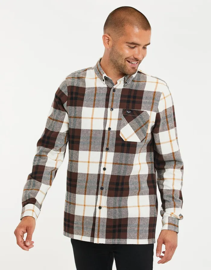 Men Brown Check Long Sleeve Shirt Brown Threadbare Shirts Men Brown Check Long Sleeve Shirt Brown Threadbare Shirts