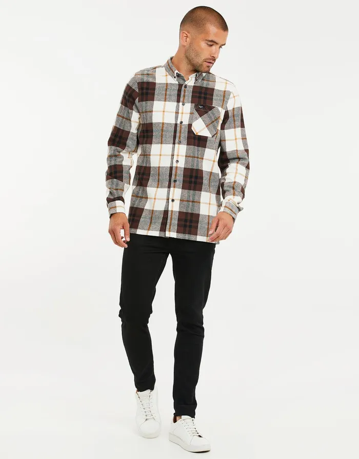 Men Brown Check Long Sleeve Shirt Brown Threadbare Shirts Men Brown Check Long Sleeve Shirt Brown Threadbare Shirts