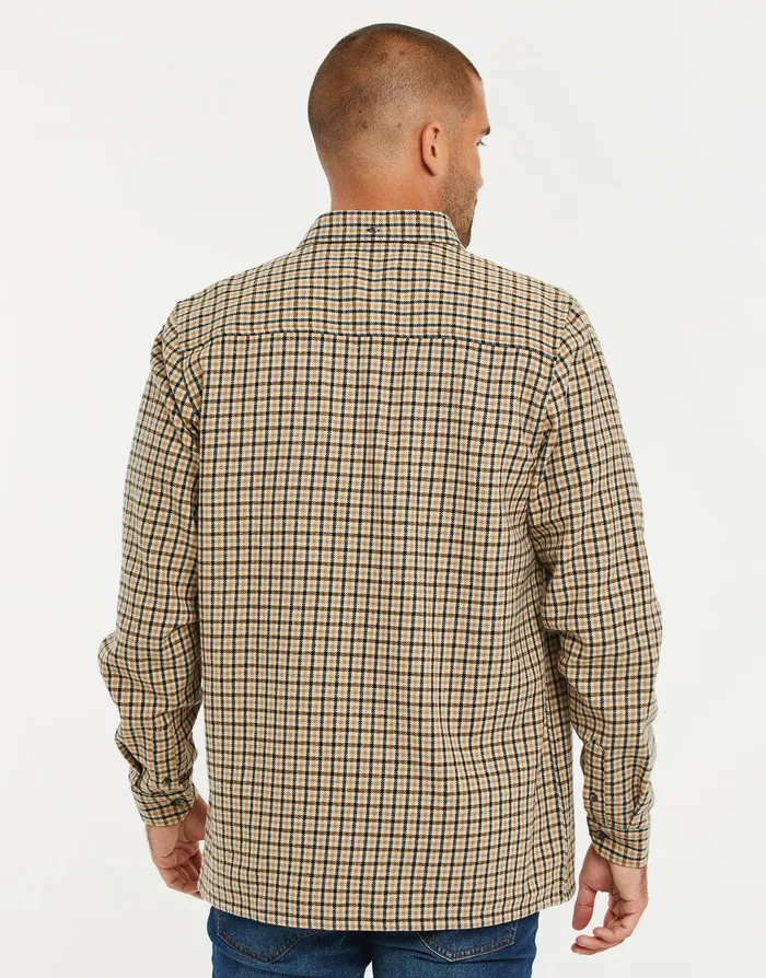 Men Brown Fine Dogtooth Check Long Sleeve Shirt Nickel Threadbare Shirts Men Brown Fine Dogtooth Check Long Sleeve Shirt Nickel Threadbare Shirts