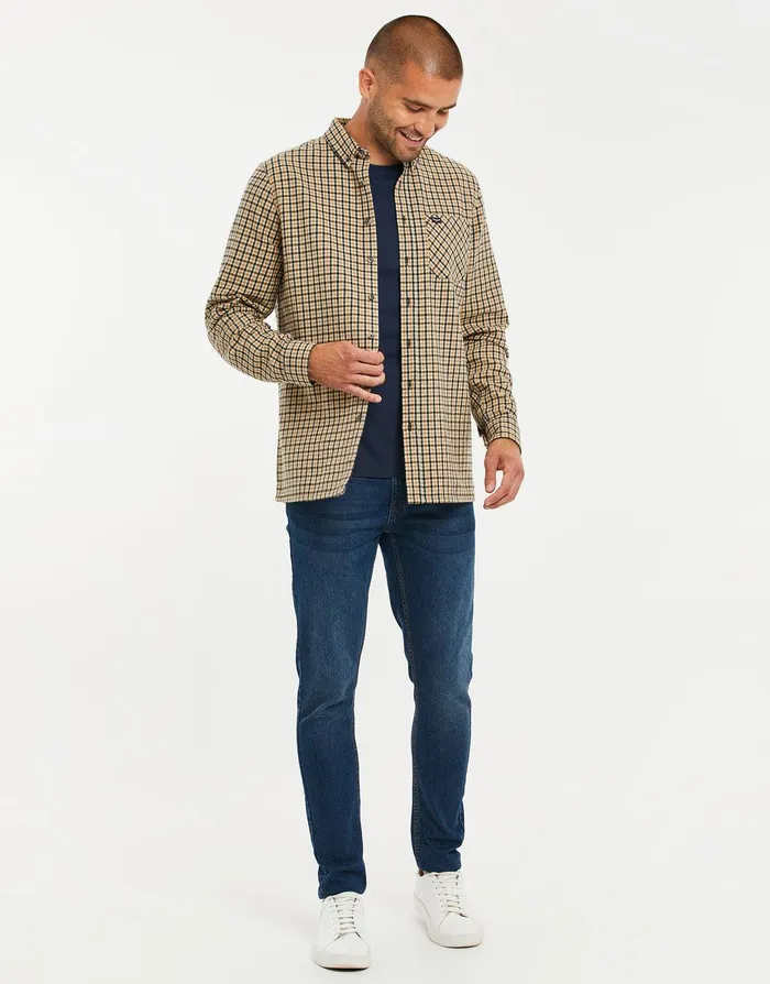 Men Brown Fine Dogtooth Check Long Sleeve Shirt Nickel Threadbare Shirts Men Brown Fine Dogtooth Check Long Sleeve Shirt Nickel Threadbare Shirts