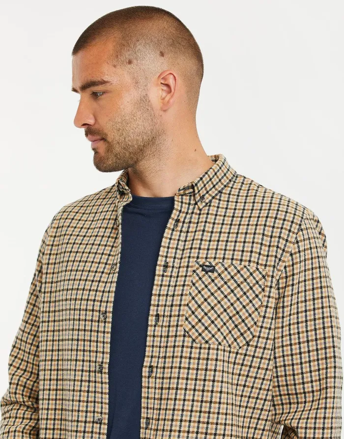 Men Brown Fine Dogtooth Check Long Sleeve Shirt Nickel Threadbare Shirts Men Brown Fine Dogtooth Check Long Sleeve Shirt Nickel Threadbare Shirts