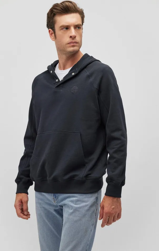 Men Button Placket Hoodie In Blue Graphite Mavi Jeans Loungewear