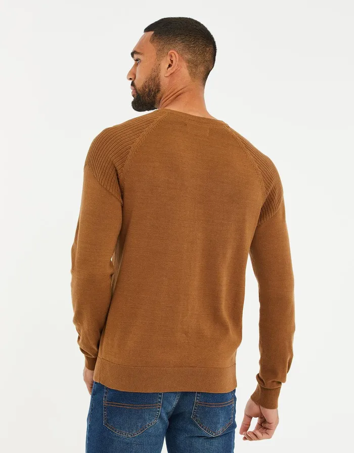 Men Camel Raglan Jumper Camel Threadbare Knitwear Men Camel Raglan Jumper Camel Threadbare Knitwear