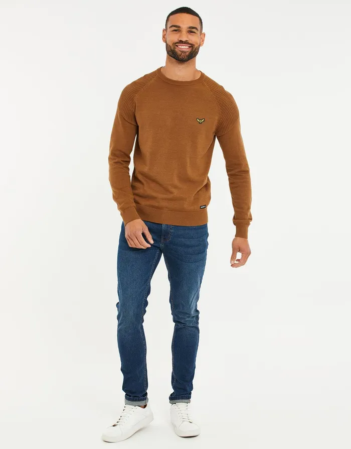 Men Camel Raglan Jumper Camel Threadbare Knitwear Men Camel Raglan Jumper Camel Threadbare Knitwear