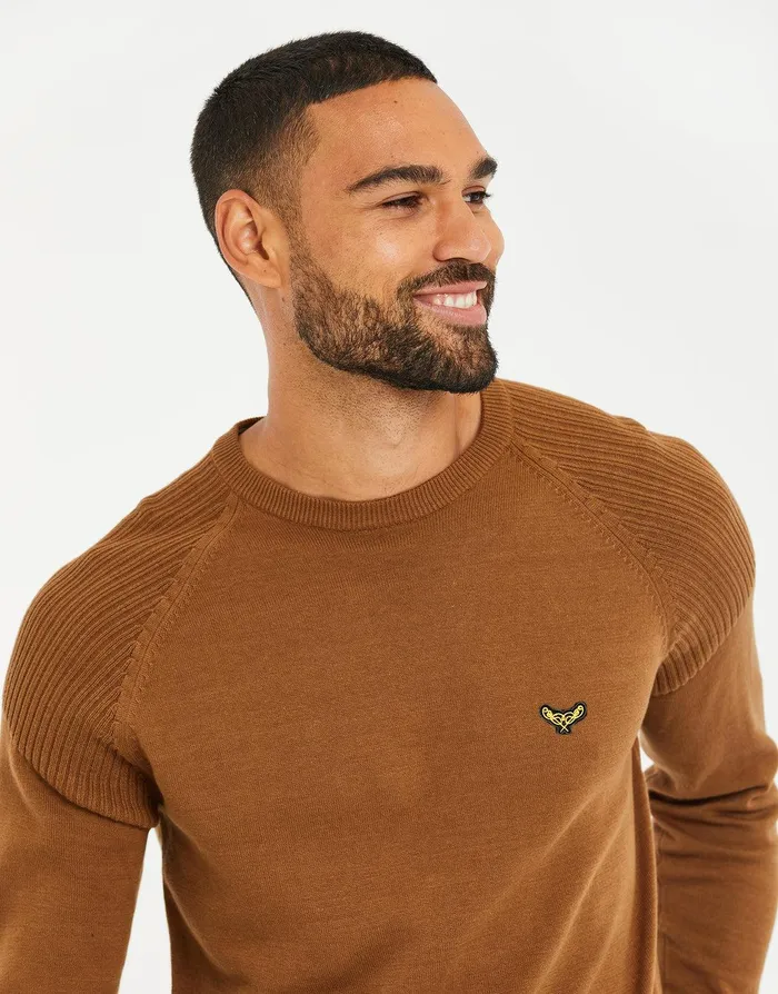 Men Camel Raglan Jumper Camel Threadbare Knitwear Men Camel Raglan Jumper Camel Threadbare Knitwear