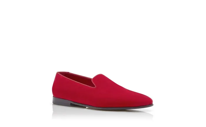 Men Casual Manolo Blahnik MARIO Bright Red Velvet Loafers
