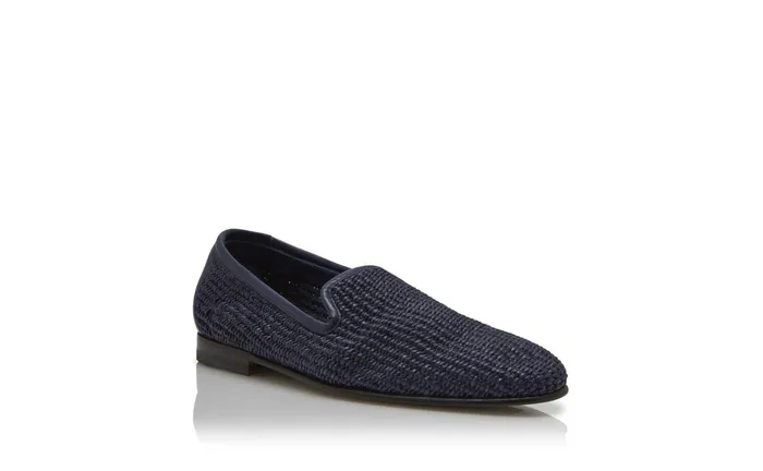 Men Casual Manolo Blahnik MARIO Navy Blue Raffia Loafers