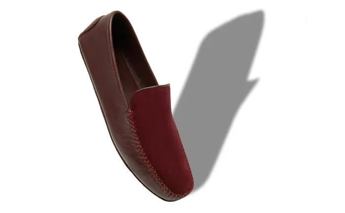 Men Casual Manolo Blahnik MAYFAIR Burgundy Nappa Leather And Suede Driving Shoes Men Casual Manolo Blahnik MAYFAIR Burgundy Nappa Leather And Suede Driving Shoes