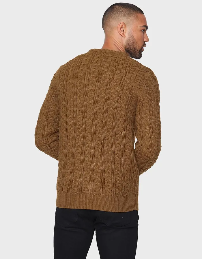 Men Catechu Wood Cable Knit Jumper Catechu Wood Threadbare Knitwear Men Catechu Wood Cable Knit Jumper Catechu Wood Threadbare Knitwear
