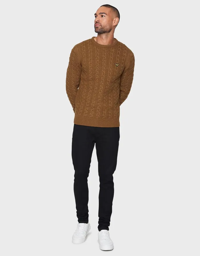Men Catechu Wood Cable Knit Jumper Catechu Wood Threadbare Knitwear Men Catechu Wood Cable Knit Jumper Catechu Wood Threadbare Knitwear