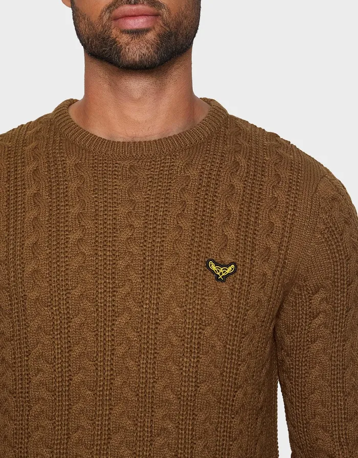 Men Catechu Wood Cable Knit Jumper Catechu Wood Threadbare Knitwear Men Catechu Wood Cable Knit Jumper Catechu Wood Threadbare Knitwear