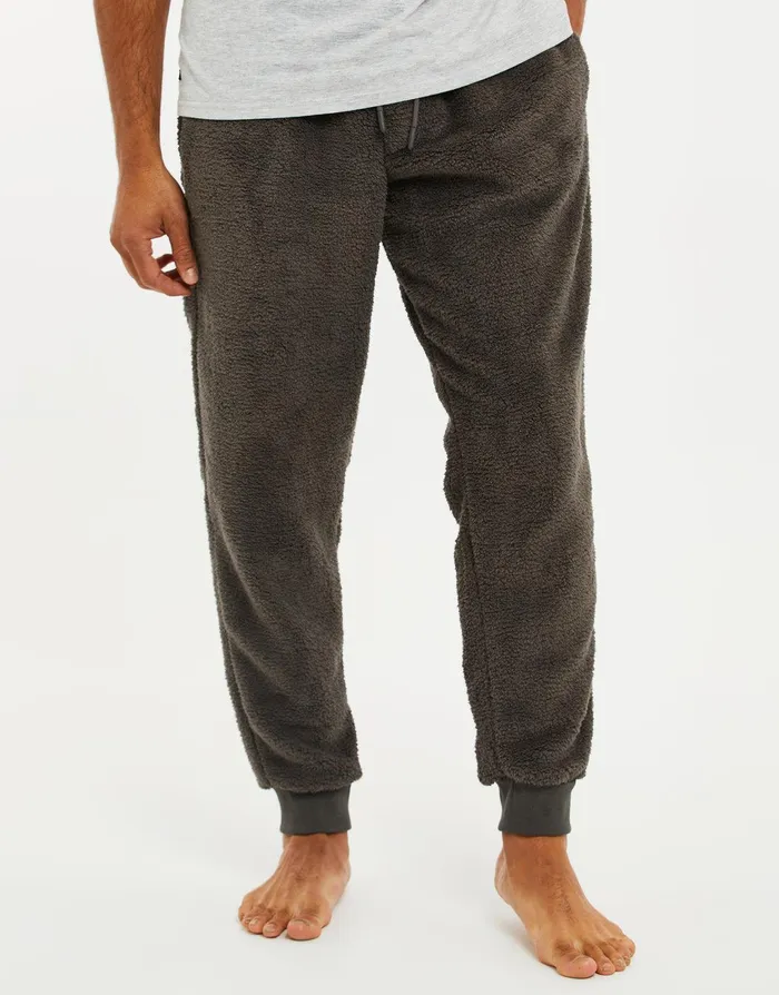 Men Charcoal Borg Lounge Pants Charcoal Threadbare Joggers