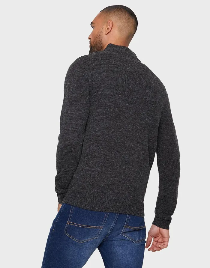 Men Charcoal Marl Open Button Turtleneck Jumper Charcoal Marl Threadbare Knitwear Men Charcoal Marl Open Button Turtleneck Jumper Charcoal Marl Threadbare Knitwear