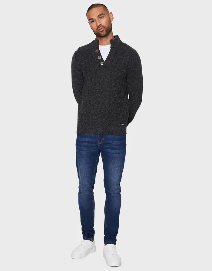 Men Charcoal Marl Open Button Turtleneck Jumper Charcoal Marl Threadbare Knitwear Men Charcoal Marl Open Button Turtleneck Jumper Charcoal Marl Threadbare Knitwear